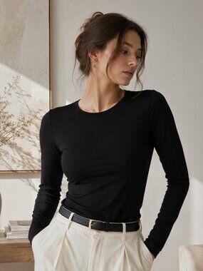 Popular 21 Black Long Sleeve Crew Neck Top | Size L (Fits M)